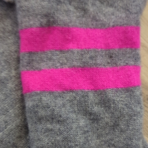 Aqua Gray Sweater with Pink Stripes 100% cashmere hoodie Medium - Picture 3 of 4